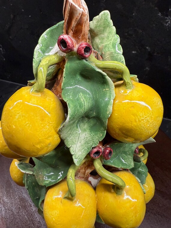 Vintage Italian Lemon Topiary – Glazed Ceramic Majolica Style