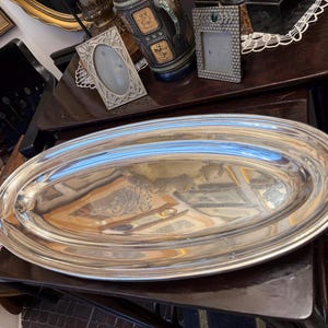 Large Antique Berndorf Silver Plated Tray – 55cm Ornate Monogrammed Oval Platter, Austrian Hotel Silver, Fine Decorative Serveware