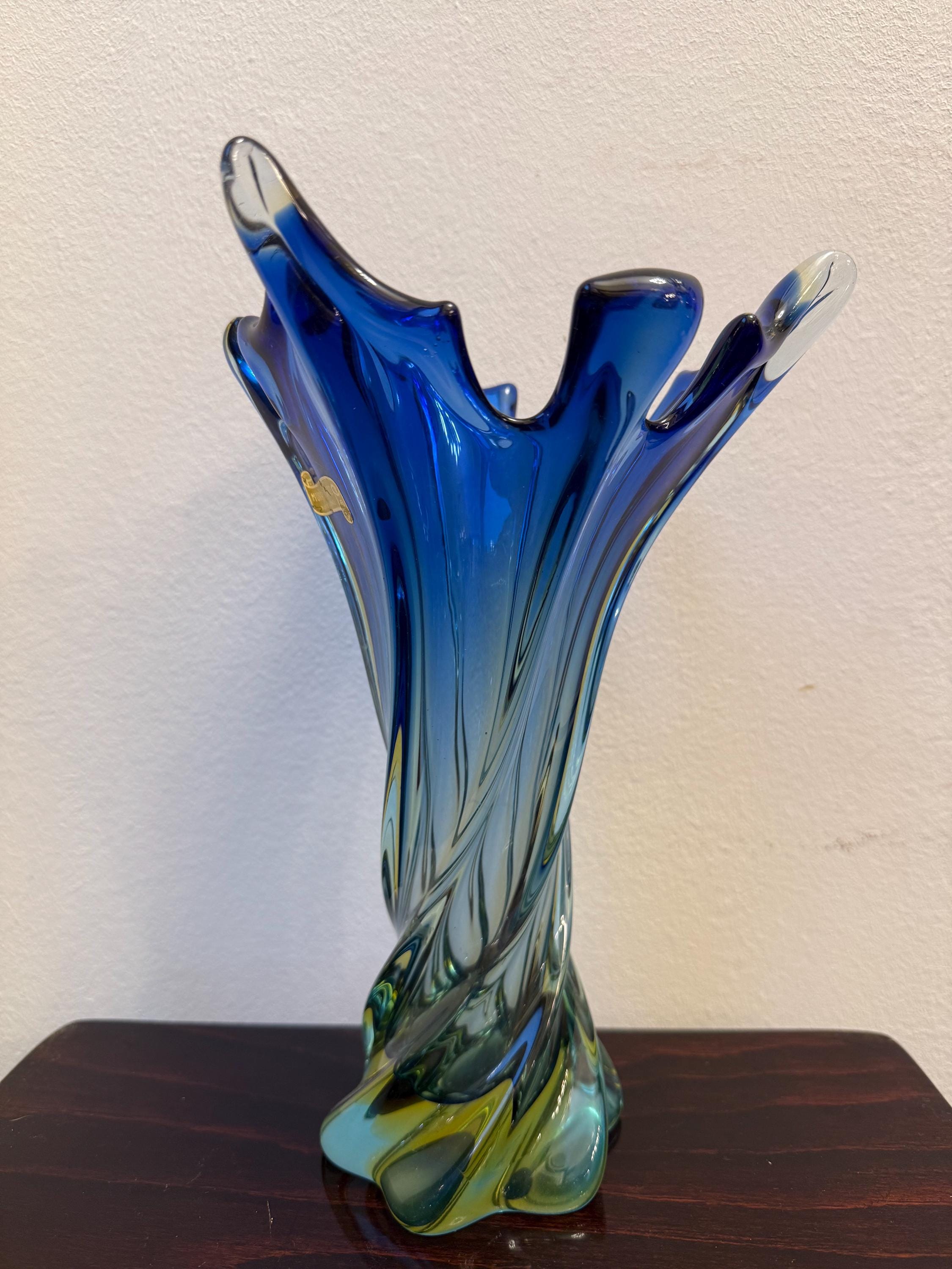 Vintage Murano Glass Vase | Blue Green Sommerso Art Glass