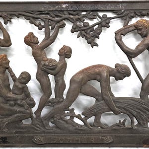 Karl Korschann – Antique European Cast Iron Wall Relief with Classical Figures, Early 20th Century Sculpture, 29 × 47 cm