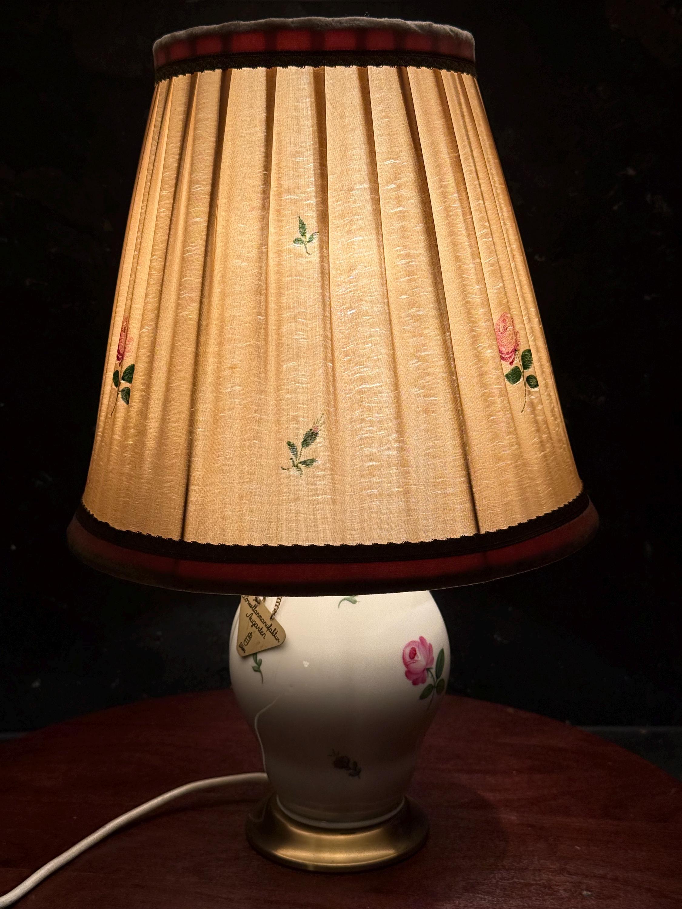Augarten Vienna Porcelain Lamp, “wiener Rose”, Mid-century, 40 Cm