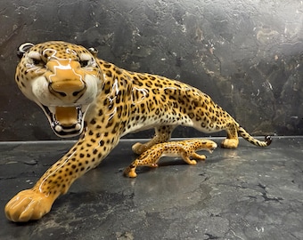 Vintage Ceramic Leopard | Giovanni Ronzan Lenci School, Italian