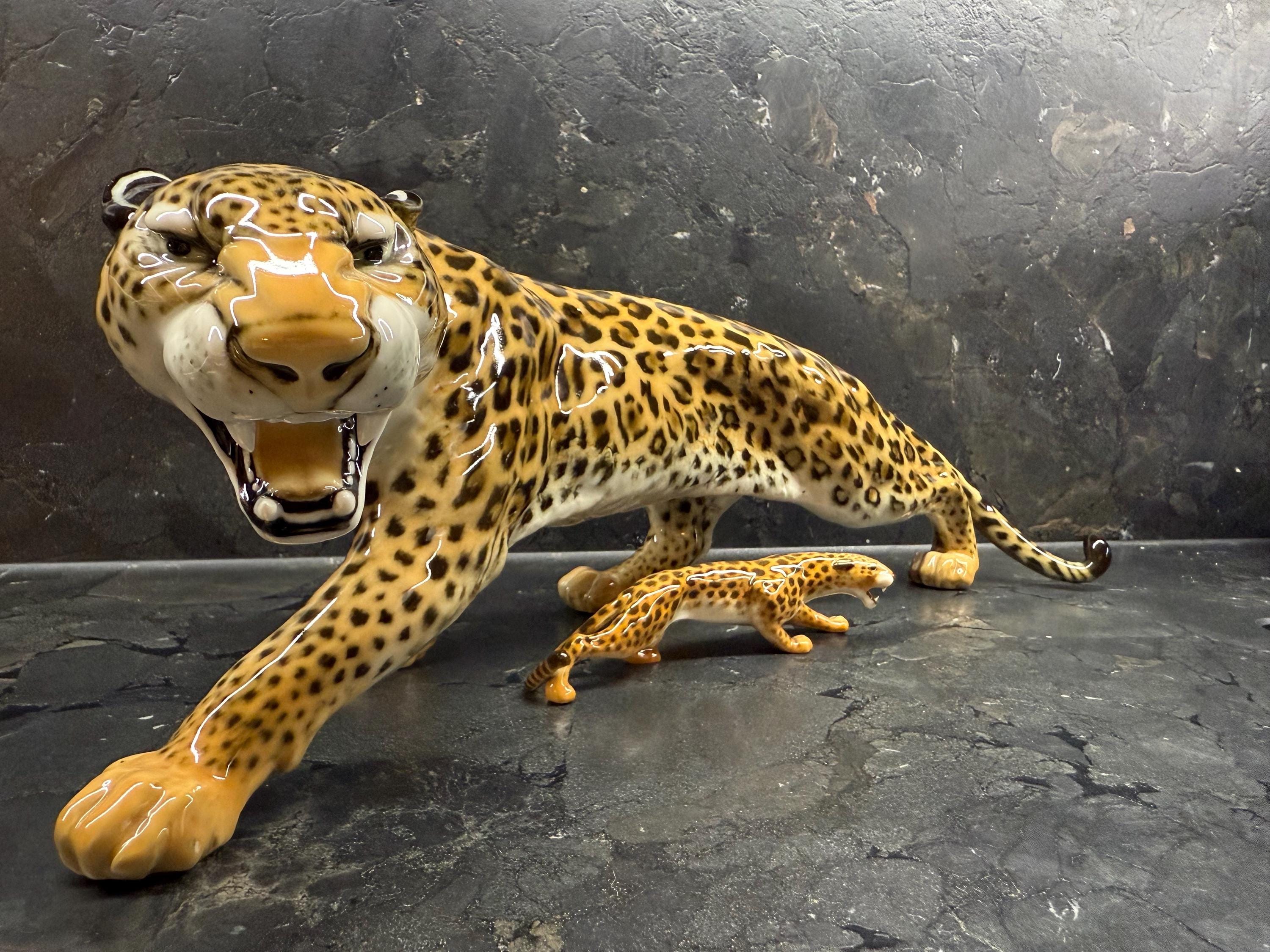 Vintage Hutschenreuther Leopard Porcelain Figurine Set by Günther