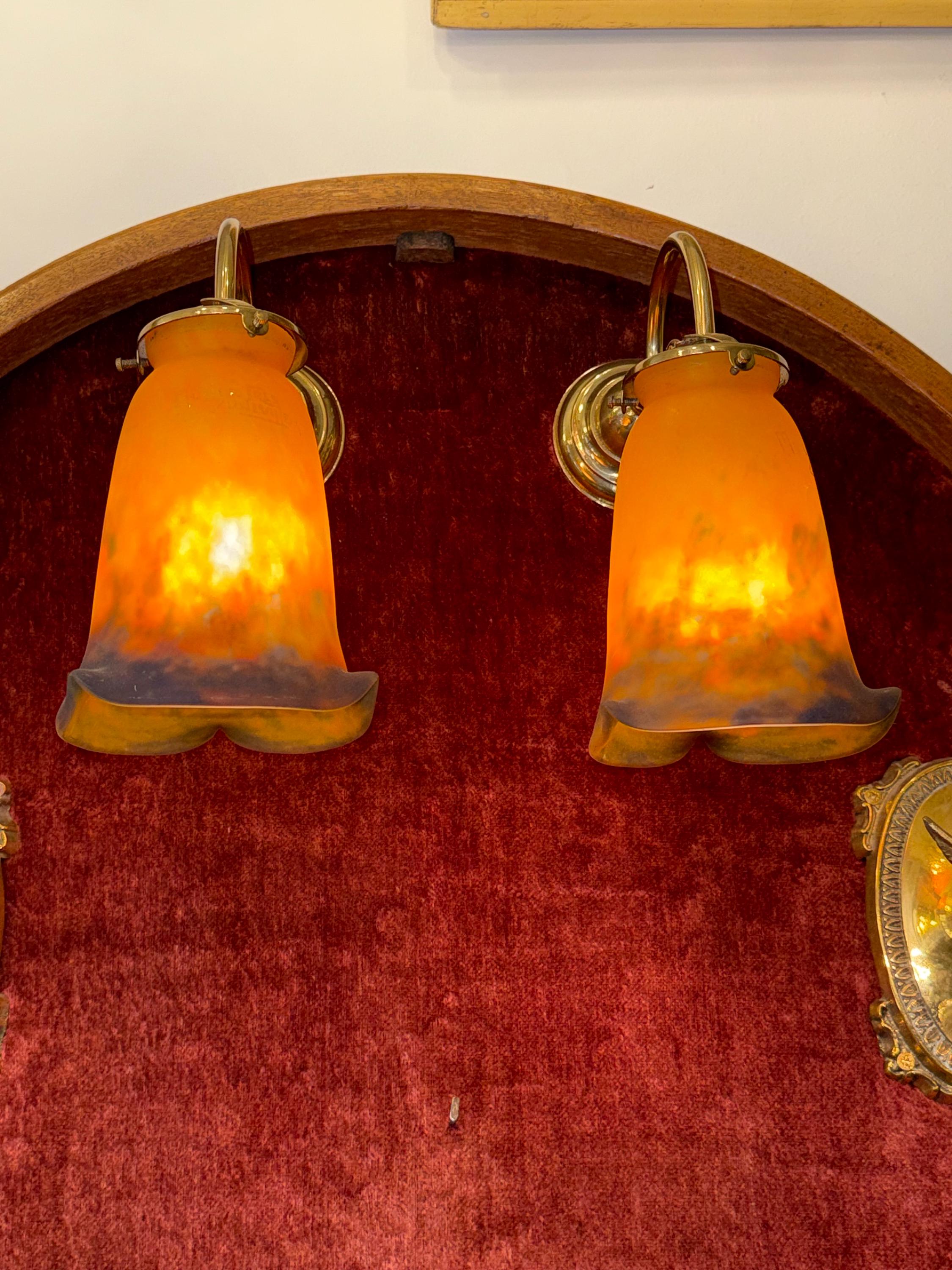 Pair of Muller Frères Luneville Art Nouveau Wall Sconces, C. 1910