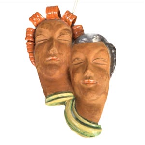 Vintage Ceramic Wall Mask (20 x 13 cm) | Face Wall Sculpture | Handmade Studio Pottery Wall Art | Mid Century Boho Decor