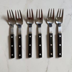 Vintage Amboss Austria Helmut Alder 2300 Dessert Forks Set of 6 | Mid Century Modern Rosewood Handle Flatware | Austrian Cutlery