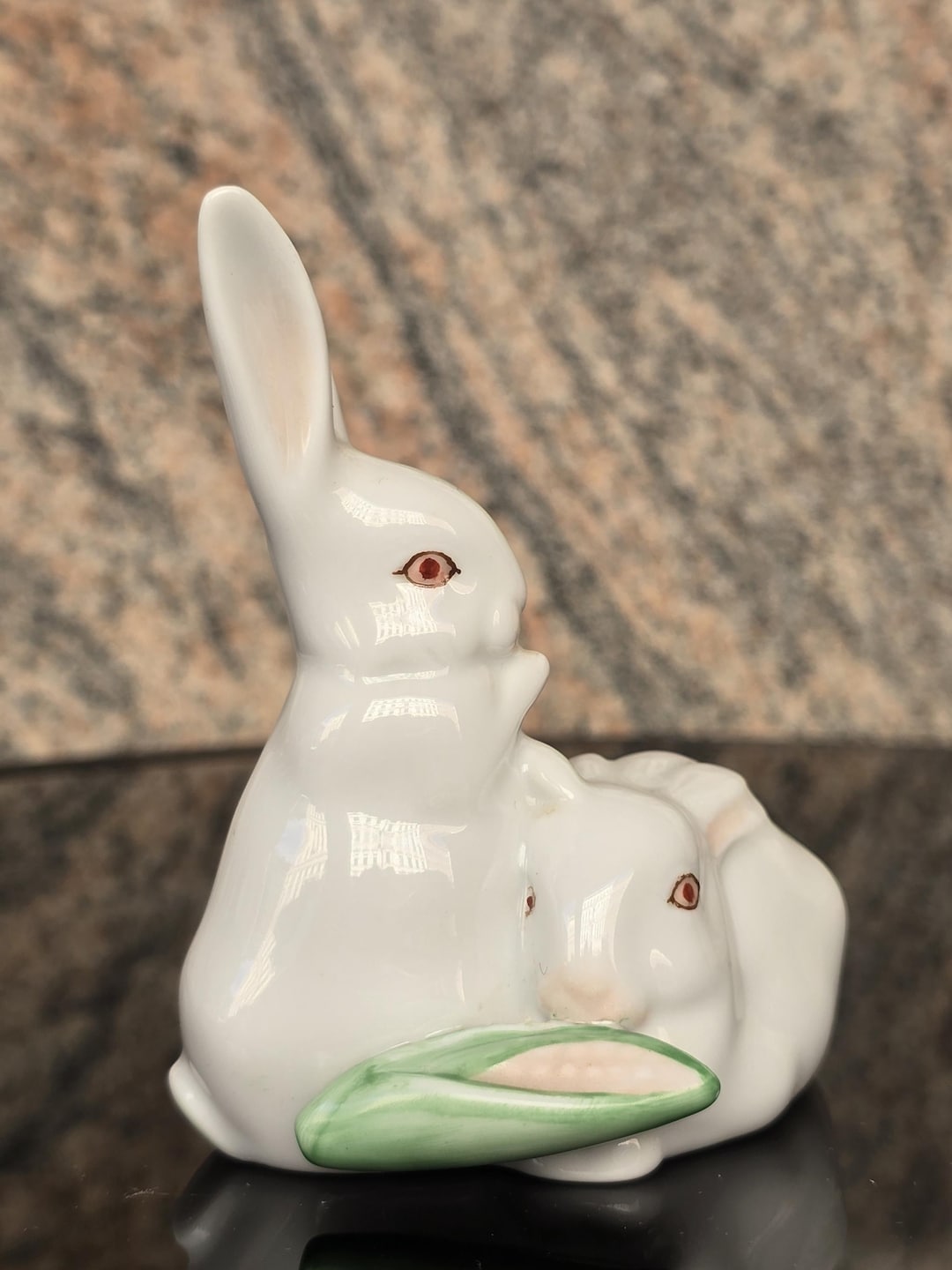Herend Hungary Handpainted Rabbits Figurine | Two Bunnies in One