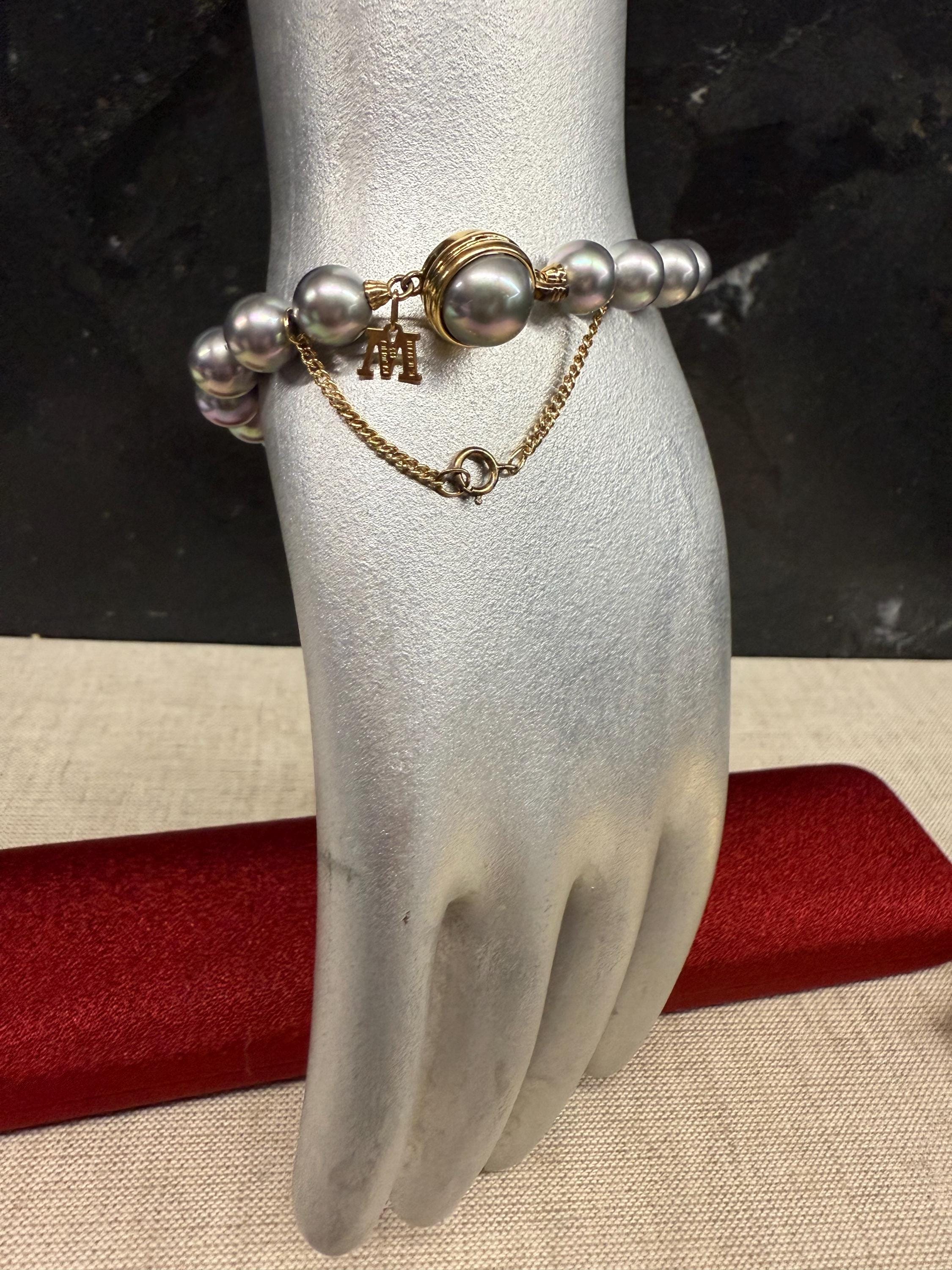 Bracelet Vintage Argent 925 - Strass Et Perles De Culture - Occasion - Style Perlé