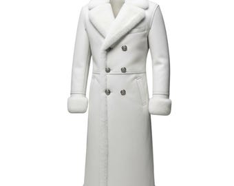 Abrigo largo de piel auténtica, gabardina blanca de invierno