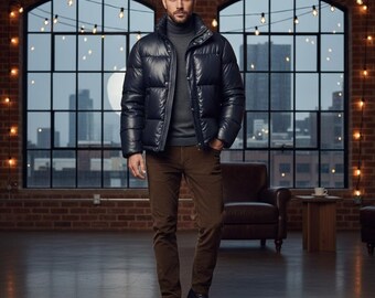 Herren Echtleder Steppjacke gesteppte Winteroberbekleidung
