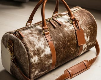 Hair On Hide Leather Duffel Bag Rustic Western Travel Bag