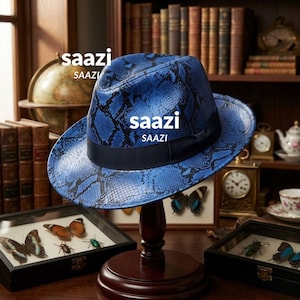 Designerski skórzany kapelusz fedora z nadrukiem węża: ręcznie robiony kapelusz w stylu zachodnim