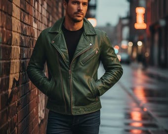 Classic Men Leather Jacket Durable Genuine Leather Coat Modern Biker Style Customizable Outerwear