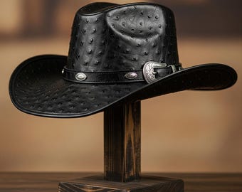Handmade Ostrich Leather Cowboy Hat Western Style Exotic Skin