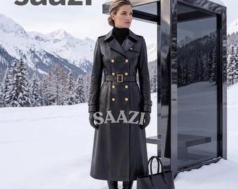 Luxe lange leren damesjas | Handgemaakt van echt leer | Designer winterjas