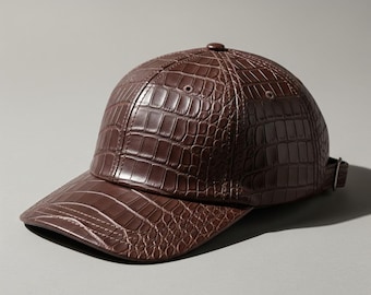 Handmade Crocodile Embossed Leather Cap Luxury Unisex Style