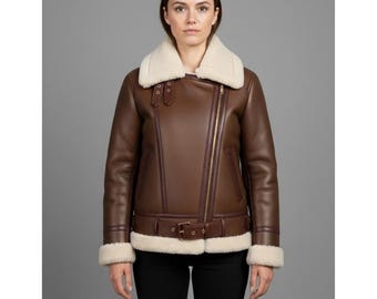 Women's Brown Sheepskin Shearling B3 Aviator Bomber Jacket