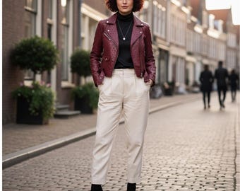 Handmade Ostrich Embossed Leather Jacket  Custom Women's Outerwear