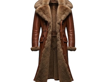 Gabardina de cuero de lujo para hombre, estilo vintage, para invierno.