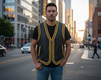 Real Leather Vest for Men Handmade Vintage Style Western Cowboy Fashion Vest