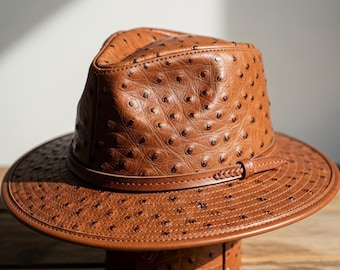 Handmade Ostrich Leather Hat Authentic Exotic Cowboy Style