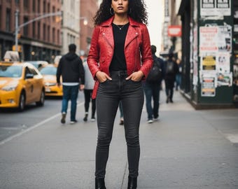 Handmade Women's Leather Jacket Ostrich Texture Embossed Outerwear