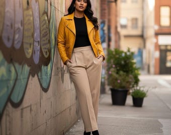 Handmade Ostrich Embossed Leather Jacket Women's Fashion Outerwear