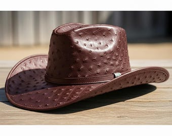 Handmade Ostrich Skin Cowboy Hat Exotic Western Leather Headwear