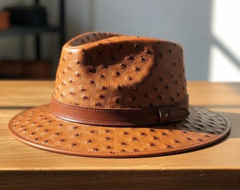 Handmade Genuine Ostrich Leather Hat Unique Exotic Fashion