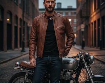 Handmade Men Leather Jacket Vintage Style Moto  Real Leather Coat Custom Sizes Available