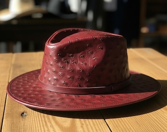 Handcrafted Ostrich Leather Hat Unique Exotic Style