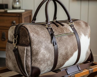 Borsa da viaggio in pelle di vacchetta, borsa da palestra in pelle di vacchetta