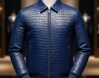Exotic Crocodile Embossed Leather Jacket Handmade Luxury Fashion