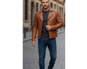 Handmade Ostrich Embossed Leather Biker Jacket