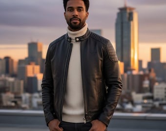 Men Black Leather Jacket Classic Biker Style Handmade Outerwear Custom Fit Jacket