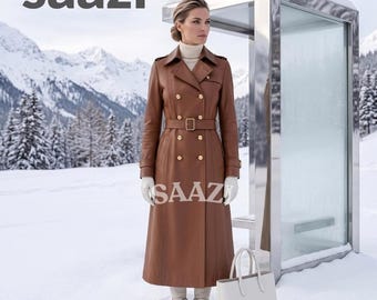 Luxe lange leren damesjas | Handgemaakt van echt leer | Designer winterjas