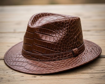 Genuine Leather Crocodile Embossed Cowboy Hat Exotic Western Style