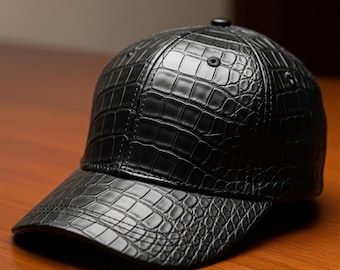 Handmade Black Crocodile Leather Cap Adjustable Alligator Skin Hat