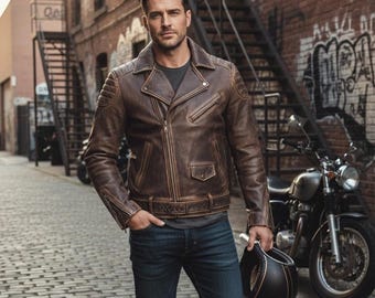 Men Genuine Leather Jacket Handmade Biker Style Classic Motorcycle Coat Custom Leather Outerwear