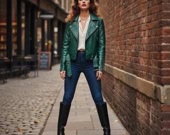 Women Ostrich Embossed Leather Jacket Handmade Genuine Leather Coat Luxury Designer Outerwear