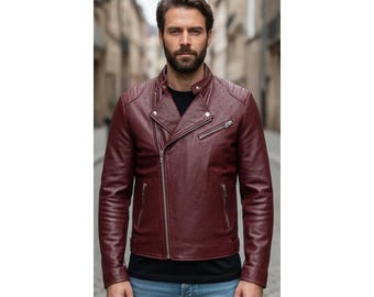 Handgefertigte Herren Ostrich Embossed Echtlederjacke Luxus Biker Oberbekleidung