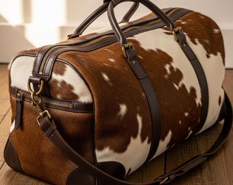 Hair On Cowhide Leather Duffel Bag Western Style Travel Bag