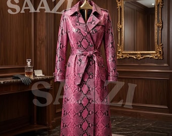 Luxe leren lange jas met slangenprint voor dames | Handgemaakte designer bovenkleding