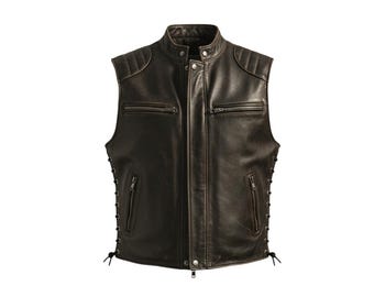Genuine Leather Vest Handmade Classic Biker Style