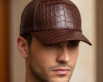 Luxury Crocodile Leather Cap Handmade Exotic Streetwear Hat