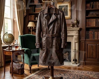 Men Long Leather Coat