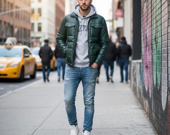 Herren Echtleder Kugeljacke Gesteppter Winter Bomber