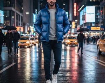 Herren-Echtleder-Pufferjacke für Herren, gesteppte Kaltwetterbekleidung