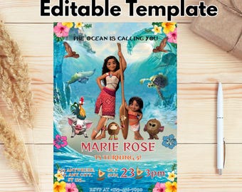 Digital Invitations Moana Birthday | Editable Hawaiian Invite Template | Kids Party Digital Download | Instant Access | Moana Kids Birthday