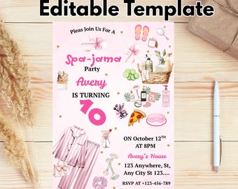 Spa Day Birthday Invitation Editable Invite Card Tween Girl Pamper Party Invitation Digital Download Spa Birthday Printable Invite